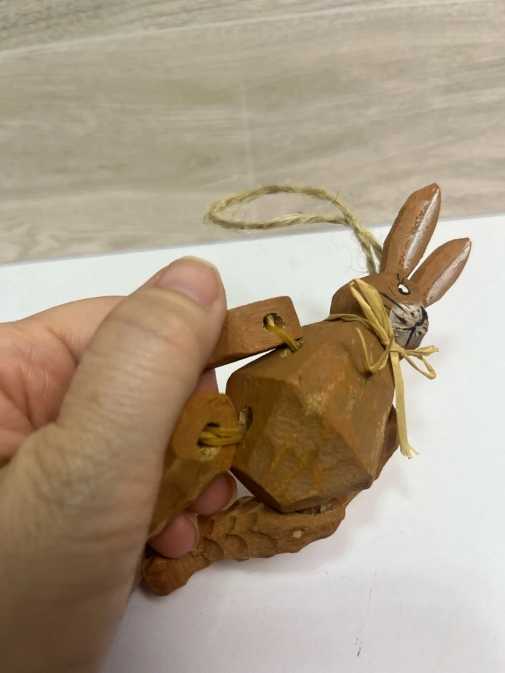 Pier 1 Christmas Easter Hanging Ornament Bunny Rabbit Wooden Carved